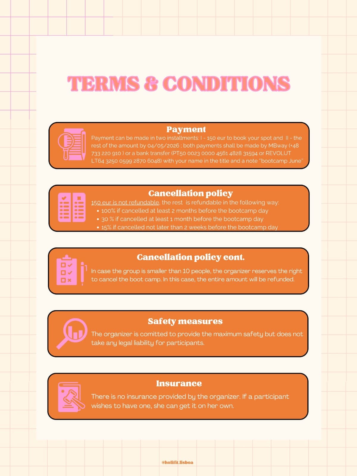 HoliFit Bootcamp terms and conditions